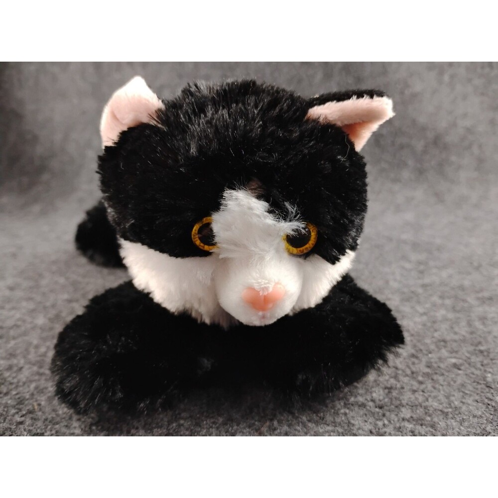 Aurora Kitty Cat Laying Down Beanbag Plush Toy MINI FLOPSIES Black White Kitten